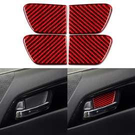 NVCNX Real Premium Carbon Fiber Compatible with Honda 9th Gen Accord 2013 2014 2015 2016 2017 Accessories Car Door Inner Bowl Cup Trim Cover Interior Trim Red - for Sedan