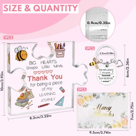 IETWATE 3PCS Thank You Gift, Paperweight Acrylic Block Puzzle Teacher Gifts for Women and Men, Heartwarming Thank You Teacher Gifts, Nursery Teacher Gifts with Bee Keyring and Cards