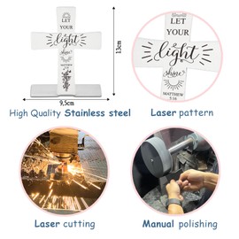 Matthew 5 16 Bible Verses Cross Decor Inspirational Scripture Gifts for Women Faith Men Friend Coworker Encouragement Christian Religious Stainless Steel Cross Desk Decorative Signs Plaques COR7