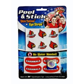 Louisville – Waterless Peel & Stick Temporary Spirit Tattoos and Eye Strips – 10-Piece – Red/Black/White Louie