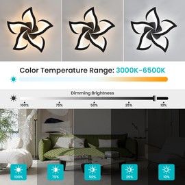 Goeco Modern Ceiling Light, Dimmable Black 5-Petals Flower Flush Mount Ceiling Light with Remote Control, 3000K-6500K LED Ceiling Light for Living Room, Kitchen, Dining Room, Bedroom