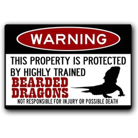 Anjoes Bearded Dragons Sign,Funny Metal Signs,Bearded Dragon Accessories,Lizard Warning Sign Aluminum Metal Sign 8 X 12 Inches