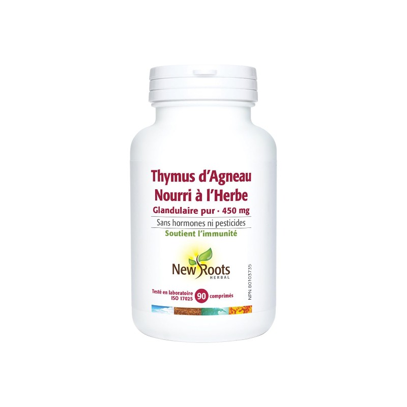 New Roots Herbal Grass-Fed Lamb Thymus Pure Glandular 450mg, 90