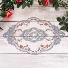 sourcing map 3 Pcs Lace Placemats, 12x17-in Vintage Table Doilies Oval Embroidered Crochet Lace Dolly Cup Mat for Table Vase Home Decor, Gray Blue