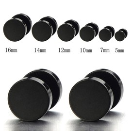 5MM Black Screw Stud Earrings Men, Stainless Steel Cheater Fake Ear Plugs Gauges Illusion Tunnel(CA)
