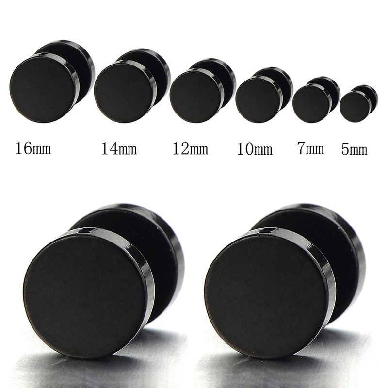 5MM Black Screw Stud Earrings Men, Stainless Steel Cheater Fake