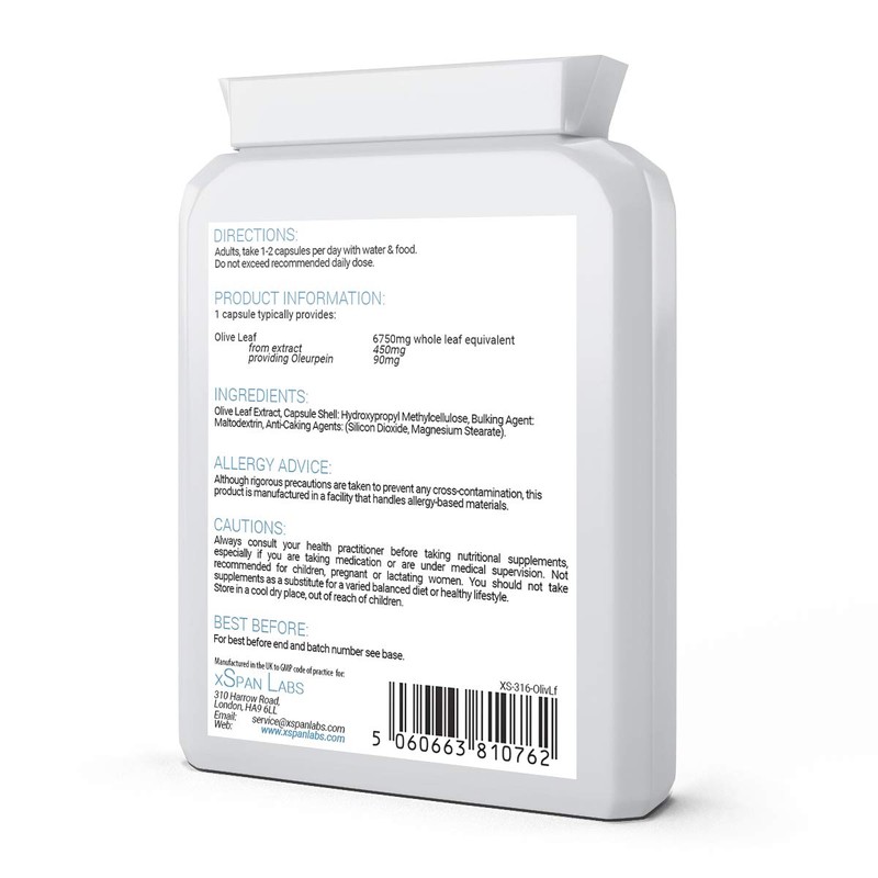 Olive Leaf Extract 450mg (6750mg Whole Leaf Equivalent) 60 Capsules