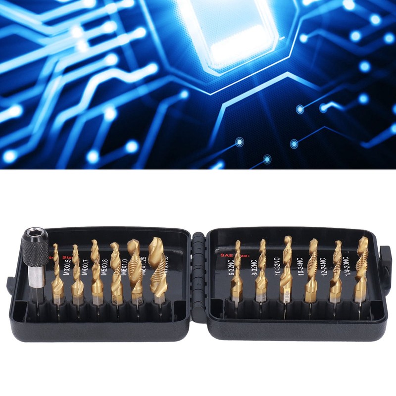 13Pcs/Set Combination Drill Tap High Speed Steel Titanium Plated Hex