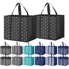Fab totes 14 Pack Reusable Grocery Bags 35L Large Capacity Shopping Bags Heavy Duty Reusable Bags for Groceries Waterproof Tote Bags for Shopping and Picnic with Sturdy Handles