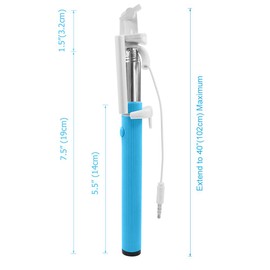 FoRapid Groupie Self Portrait Extendable Wired Selfie Stick Built-in Shutter Battery Free Compatible with iOS Smartphone 7 Plus/7/SE/6S/6S Plus/6/6 Plus/5S/Galaxy/S7/S7 Edge/Nexus 6p/LG G5 HT - Blue