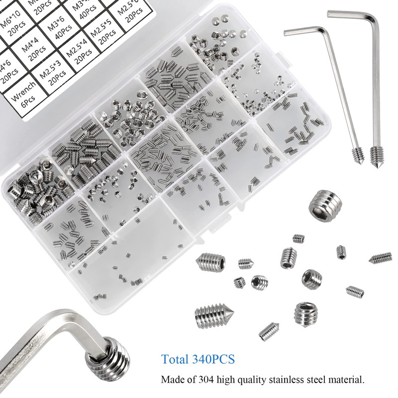 HanTof 340Pcs Metric M2.5/M3/M4/M5/M6/M8 304 Stainless Steel Allen Head Hex