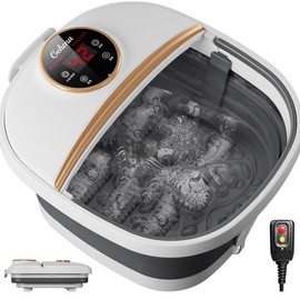 Pamper Mom Gift! Collapsible Foot Spa with Dual Jets & Mood Lights - Includes Floral Epsom Salt White - Color: BLACK