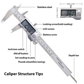 Digital Vernier Caliper - BE-TOOL 150mm (6 inch) LCD Screen Steel Water Resistant Digital Vernier Caliper Micrometer Durable Stainless Steel Measuring Tool Caliper for Precision Measurements