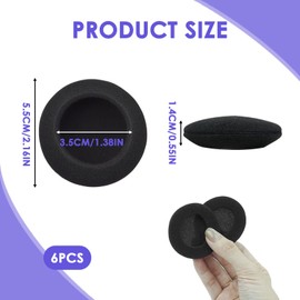 Pack of 6 Round 55mm Foam Ear Pads, Ear Pads for Audio Headphones, Comfortable Foam Earpads, Universal Repair Accessories - Black