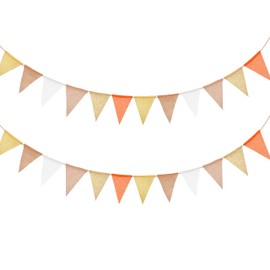 Mausouca 24 Flags Orange Bunting Banner, Vintage Jute Bunting Garland, Waterproof Triangle Flag Bunting for Wedding, Birthday, Party, Home, Festival, Decoration