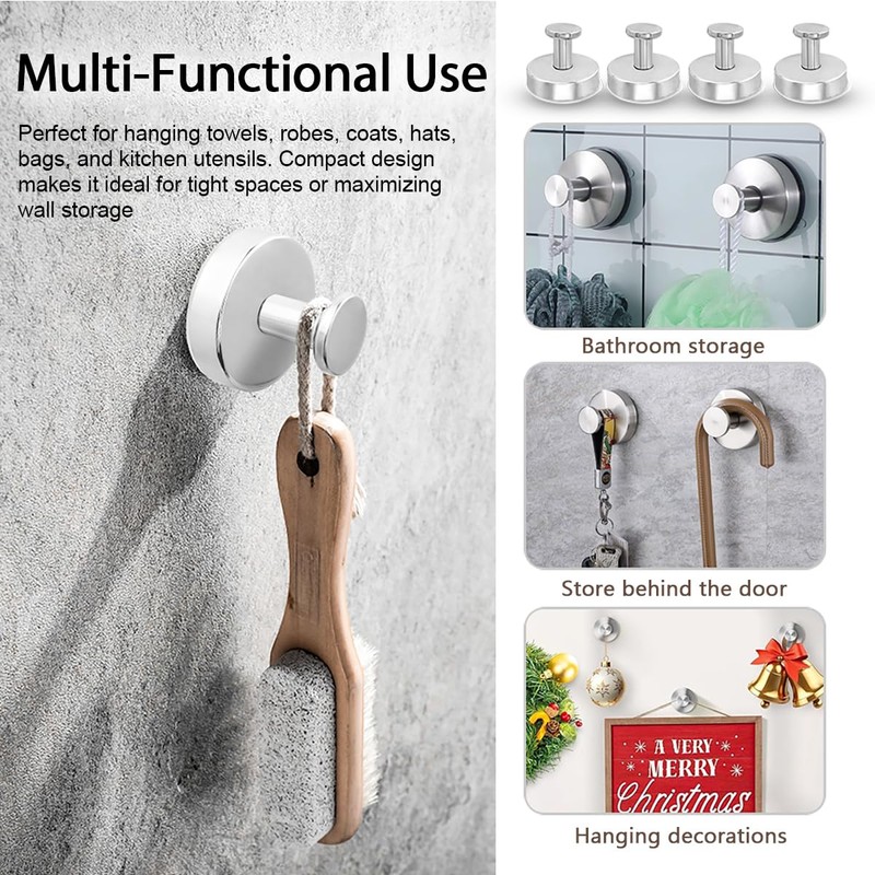 Eyech 4Pcs Suction Cup Hooks for Inside Shower, Stainless Steel