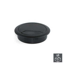 Emuca - Round built-in Ø3,14 inch (Ø80mm) grommets for table/desk/worktop, plastic, black, Set of 4
