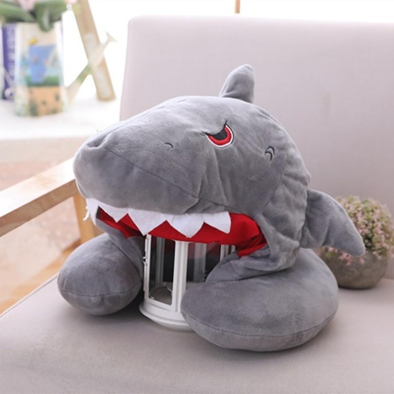 Bury Tony Shark Soft Hooded Travel Neck Pillow, Cartoon Animal