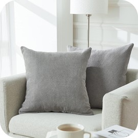 Topfinel Grey Cushion Covers 45cm x 45cm Chenille Pillow Cover Soft Square Plain Decorative 18x18 Inches Throw Pillowcases for Sofa Bed Bedroom livingroom with Invisible Zipper Set of 2