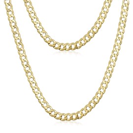 Men’s Necklace Curb Chain, Black Rhodium-Plated or 9K Yellow Gold-Plated 925 Sterling Silver, Thickness 5 mm, Various Styles, Gold Plated