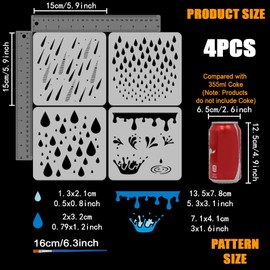 FINGERINSPIRE 4 Stück Malschablone Für Regnerischen Hintergrund 15x15cm Regentropfen Vorlage Mit Pinsel Kunststoff PET Frühlings/Sommerregen Schablone Regenspritzer Vorlage Frühlingsthema Schablone