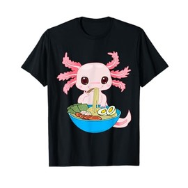 Kawaii Axolotl Eating Ramen Noodles Anime Kids Girls Teens T-Shirt