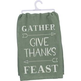 Primitives by Kathy Cotton Dish Towel, 28 x 28-Inch, Gather-Give Thanks-Feast