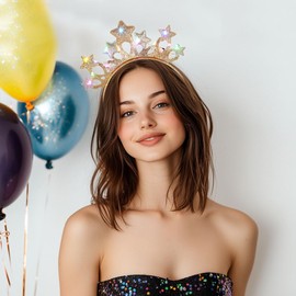 Gangel Light Up Star Headbands LED Crown Hairband Gold Glittering Headpiece Party Costume Hair Accessories for Women