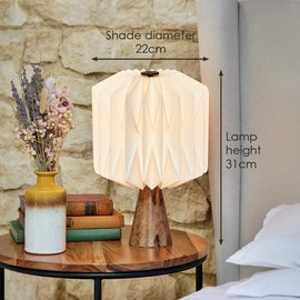 Kusso Wood and Paper Table Lamp Solid Mango Wood with Folded Origami Style Lantern Shade for Bedroom Living Room Study Office Desk
