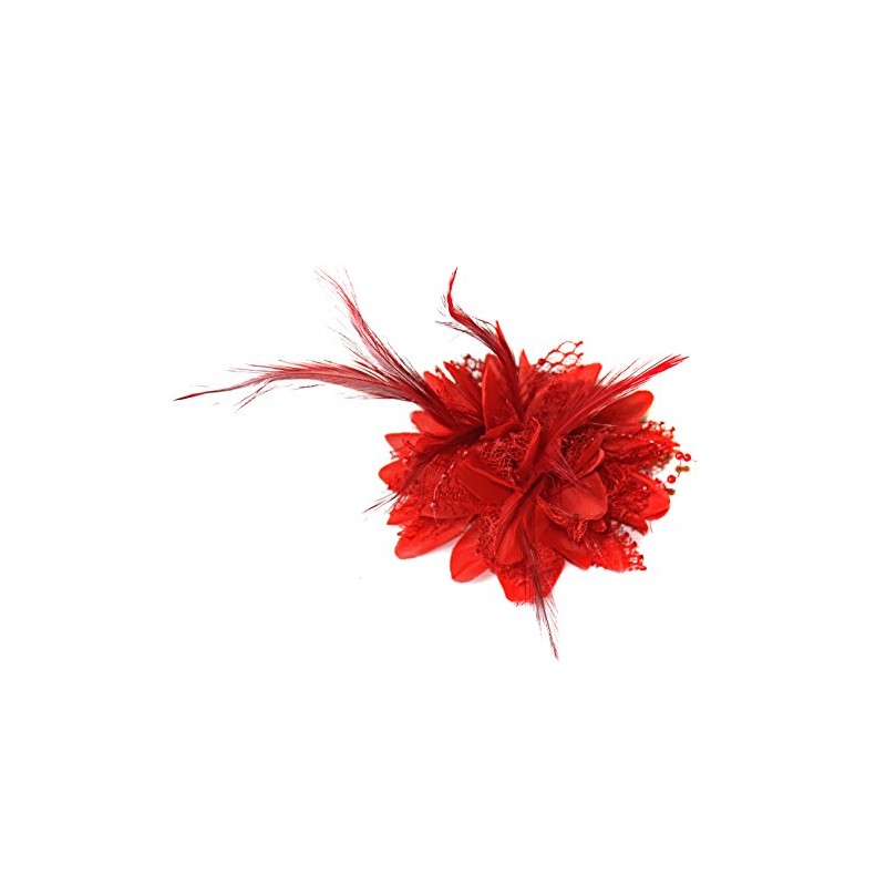 Caprilite Scarlet Red Fascinator Corsage Flower Petals Feathers Handmade