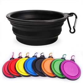Collapsible Dog Bowl, Collapsible Water Bowl for Dogs for Cats and Dogs, Portable Pet Watering Bowl, Portable Dog Water Bowl with Carabiner, Medium (650ml), Black