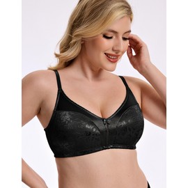Wingslove Women's Full Coverage Wireless Bra Non Padded Comfort Minimizer Bras Plus Size Floral Pattern Support (Black,36B)