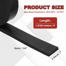 PATIKIL Neoprene Rubber Strips 2.5cm Wide x 6mm Thick x 1.2 m Long, Solid Rubber Roll Pad Insulation for DIY Gasket Material, Sealing, Liner, Padding, Mat