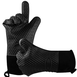 PUBAMALL Guantes de Silicona para Cocina, Guantes para Asar, agarraderas largas Antideslizantes a Prueba de Agua para cocinar, Hornear barbacoas (Negro, M)