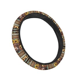 Wanyint Aztec Highland Cow Sunflower Leopard Print Auto Car Steering Wheel Cover for Women Men, Universal 15 Inch Soft Elastic Anti-Slip Easy to Install Car Accessories