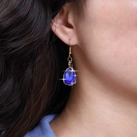 Aneneiceera Boho Teardrop Sapphire Earrings Gold Sapphire Earrings Blue Crystal Earrings Retro Blue Rhinestone Drop Earrings Jewellery for Women and Girls (Blue), Zinc, No Gemstone