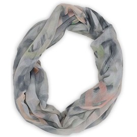 styleBREAKER Women's Loop Scarf with Brushstroke Heart Pattern | Airy Tube Scarf | Soft Scarf for Spring and Summer Made of Viscose 79 x 49 cm, Grey-Rose, Unit size