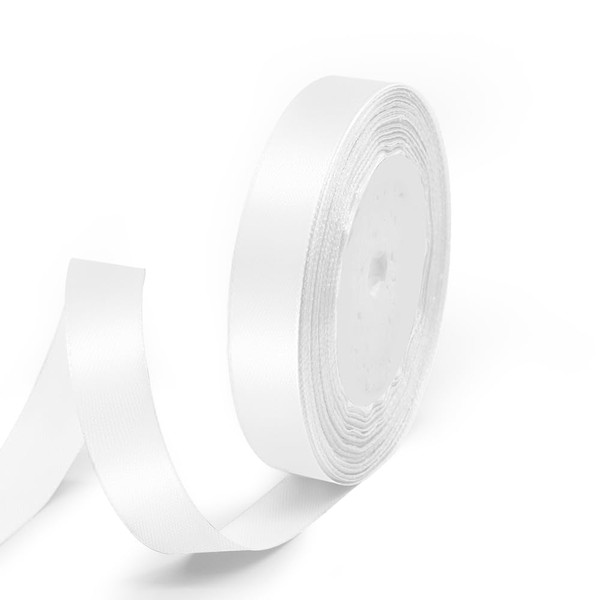 Quhora 5/8" x 25 Yards Satin Ribbon, White Silk Ribbon