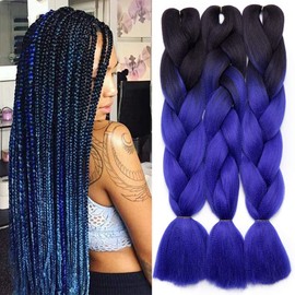 Tess Jumbo Braids, Hair Extensions, 60 cm, Kanekalon Synthetic Hair for Braiding, Ombre Box Braids, 100 g/Bundle, Pack of 3, #15 Light Blue/Black