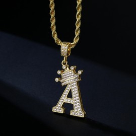 Gold Crown Initial Necklaces for Men Women Dainty Letter A Pendant Necklace, 18K Sparkly Gold Plated Crown Letter Pendant with 23 Inch Chain, Name Necklace, Dainty Letter Necklace