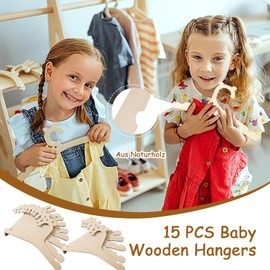 Baby Wooden Hangers, Baby Hangers, DIY Wooden Hangers for Children, Children's Hangers for Toddler Wardrobe, Non-Slip Wooden Children's Hangers for Dresses, Dresses, Coats (15)