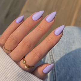 Lilac Nails Press on, Light Purple Press on Nails Short Almond Shaped, SXVME Glue on Nails Short Fake Nails, Best Thick Acrylic False Nails, Glossy Solid Colored Stick on Nails for Women 30Pcs