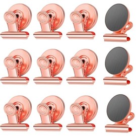 Magnetic Clips, 12 Pack Super Strong Magnetic Clips Round Small Refrigerator Magnet Whiteboard Sticky Notes Message Memo Photo File Paper Holder Office Home School Office Supplies (Rose Gold)