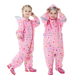 Hovkib Kids Rain Suit Toddler Boys Girls One Piece Raincoats Baby Rain Jackets Breathable Waterproof Coverall Zipper Muddy Suit 2-5 Years