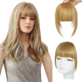 Real Human Hair Air Bangs with Clips in Replacement Hair Extensions Fringe (French Bangs-613)