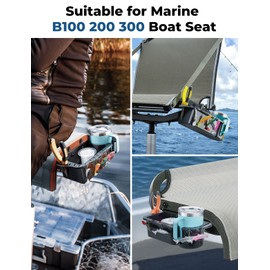 KEMIMOTO Boat Seat Cup Holder for Marine B100 B200, ABS Plastic Boat Caddy Organizer with Drainage & Reserved Installation Holes, Boating Cabin Storage Fishing Accessories Caddy, Black