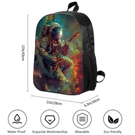 SARA NELL Astronaut Kids Backpack Astronaut Play Guitar in Space Galaxy Backpack for Boys Girls, Elementary Middle High College School Students Backpack, Astronaut School Backpack, 17 Inch