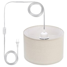 PATIKIL Plug in Pendant Light, 15Ft Rope Cord Hanging Lamp Fixture with ON/Off Switch, Linen Fabric Shade E26/E27 Bulb Socket for Bedroom Kitchen Living Room, Light Linen
