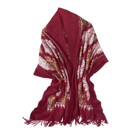 Urban CoCo Women's Embroidered Tassel Long Shawl Oversize Scarf Wraps for Women （#2-Wine）
