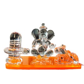 ESPLANADE Glass Ganesh Ji with Shiv linga/Shiva lingam and Nandi | Ganpati Murti Idol Statue Sculpture - 2.5" Inches - Ideal For Car Dashboard
